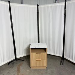 🔌🛏️ Fluted Nightstand 18" with Charging Outlets, 2 Drawers & Open Cubby