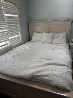 Cream Wood Queen Bed Frame