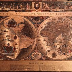 Vintage Framed Blaeu Gold Foiled Wall Map of Old and New World