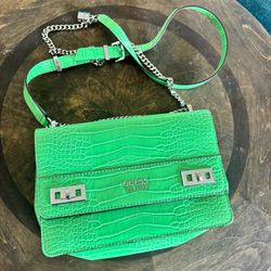 Guess Green Katey Croc Flap Shoulder Bag