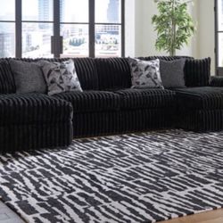 New Black Corduroy Double Chaise Sectional Sofa Couch 
