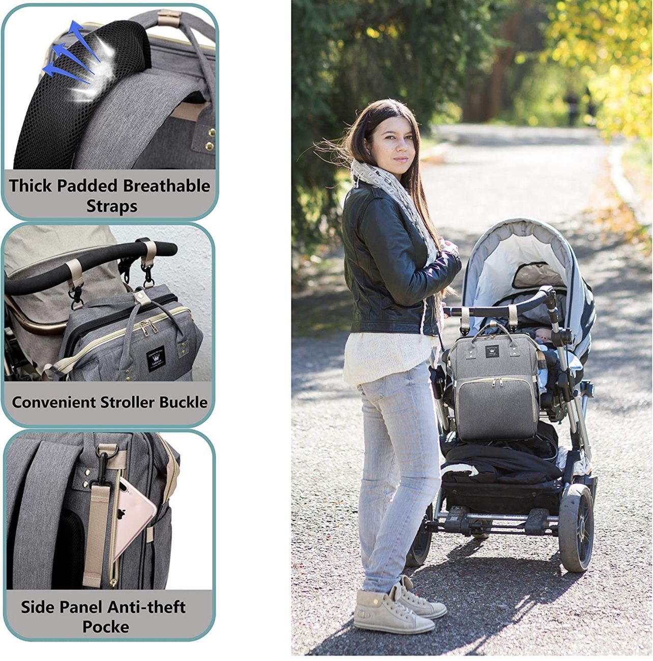 Diaper Bag Backpack, Baby Nappy Changing Bags Multifunctional Travel Backpack with Changing Station,