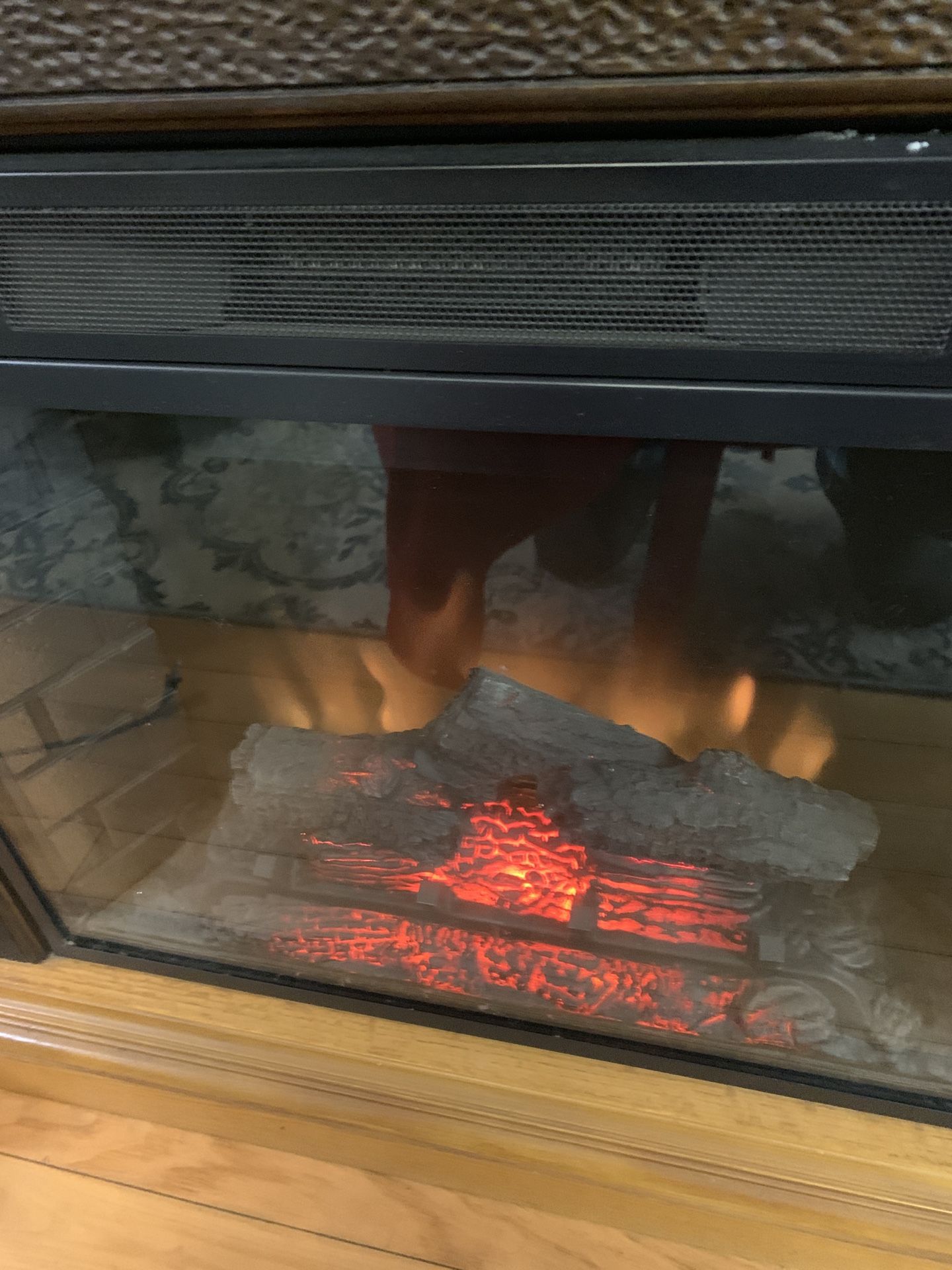 Fire Place With Heat & Fire Place Tools Sofa Table & Two Tiffany style lamp