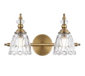 New Brass Vanity Light, Vintage Brushed Gold Bathroom Light Fixtures, 2 Light Bathroom Vanity Lights, Flower Glass Shade Wall Sconce Lighting