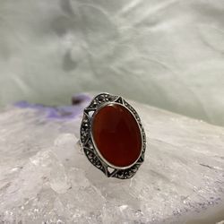 Sterling Carnelian And Marcasite Ring