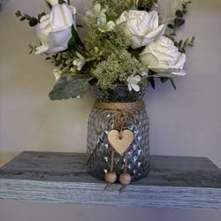 Decorative Faux Flowers In Glass Vase. 