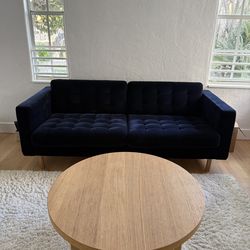Three-Seater Blue Velvet Sofa