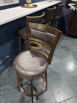 Set of 4 Wood Bar Stools with Upholstered Seats