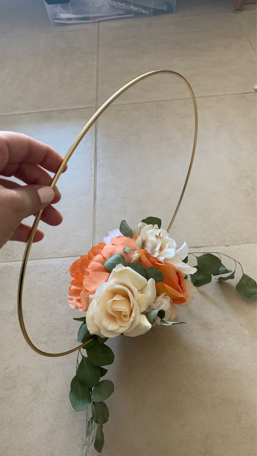 Centerpieces wedding flowers gold ring blush peach