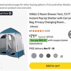2 room Changing Shower/Bathroom Tent