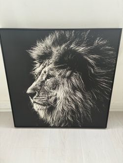 Large Black and White Lion Canvas Wall Art