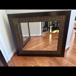 2 Embossed Copper Mirror with dark walnut wood frame