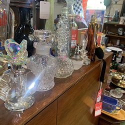 Beautiful vintage perfume bottles.  18 to 35.00.   Johanna at Antiques and More. Located at 316b Main Street Buda. Antiques vintage retro furniture co