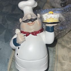 American Chef Resin Statue Holding A Cake