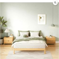 Woozuro 14 inch Queen Size Bamboo and Metal Platform Bed Frame,Modern & Minimalist Style, Easy Assembly,No Box Spring Needed,Superior Support
