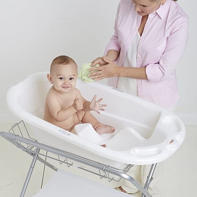 Primo - Bath + Folding Stand, Pearl White & Silver