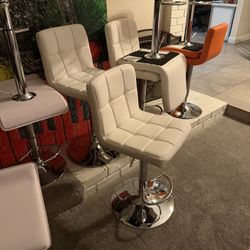 4 White Padded Stools