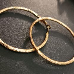 High Quality Gold Plated Hoop Earrings 1 3/4" Diameter