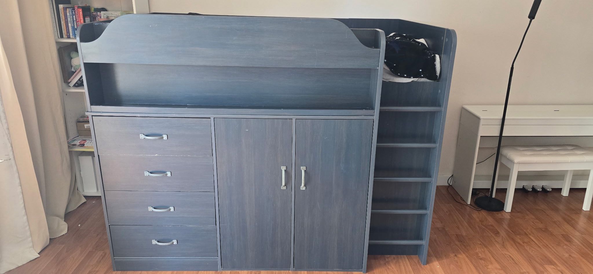 Twin Loft Bed with Built-In Desk, Closet, Drawers and Book Shelf