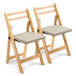 New HOMEFUN Folding Chairs with Cushion, Wooden Padded Folding Chairs 2 Pack