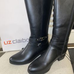Liz Claiborne Womens Tarla Wide Calf Stacked Heel Riding Boots