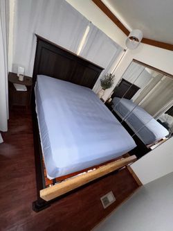 Dark Wood Queen Bed Frame with Storage
