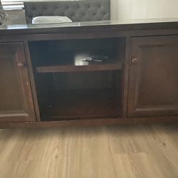 Brown Wood TV Stand With Shelves