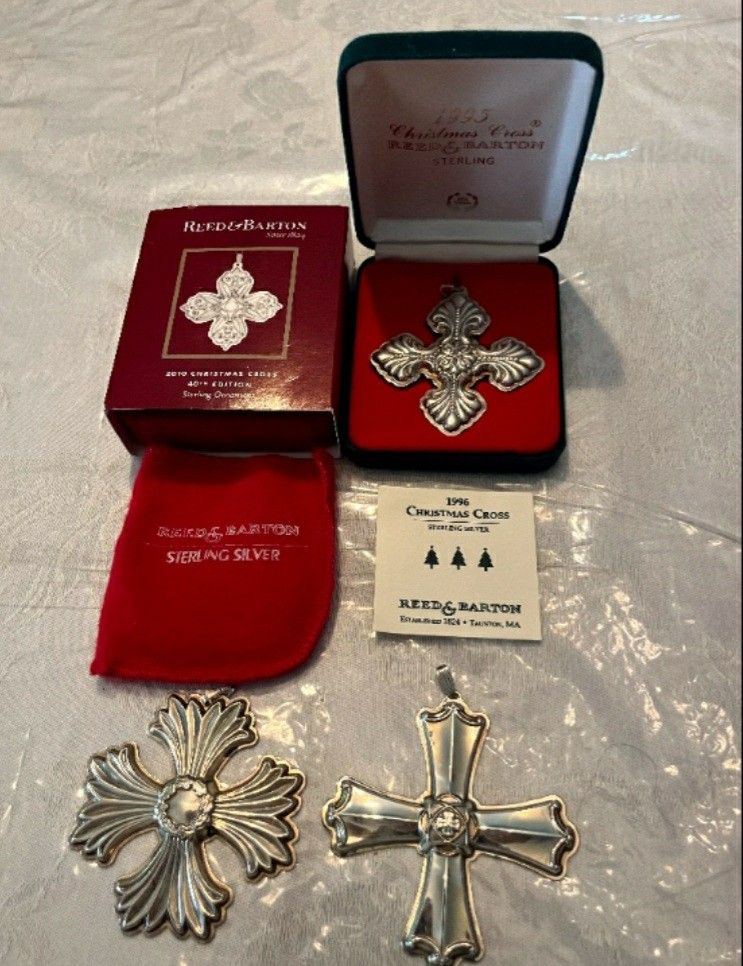 REED & BARTON Annual Sterling Silver Christmas Cross Ornaments