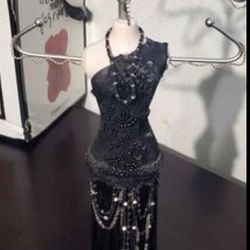 Black Flapper Dress Mannequin Jewelry Holder