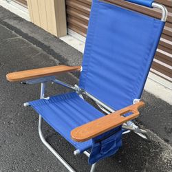 Rio Brands 7-Position Polyester Blue Folding Beach Chair