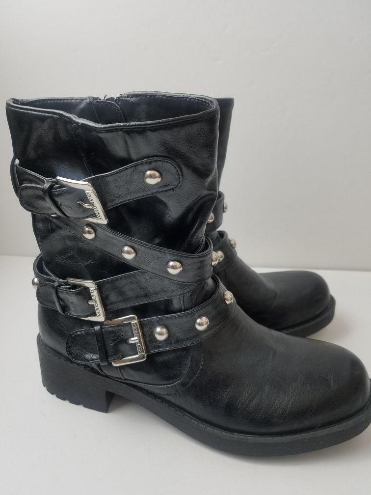 G by Guess Womens Black Studded Motorcycle Boots Size 6.5