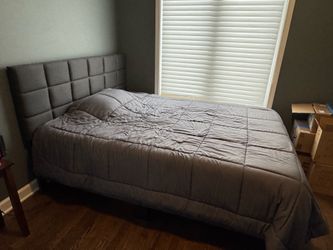 12” Bamboo Memory Foam Mattress W/ Navy Blue Headboard & Bed Frame