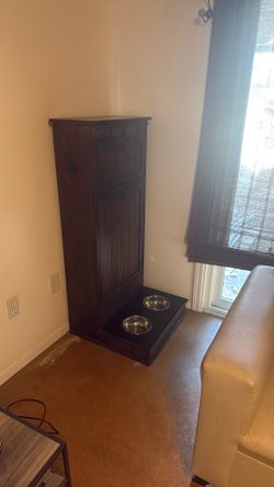 Dog food storage and bowl stand