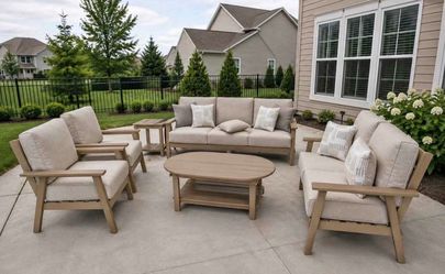 6 Piece HDPE Outdoor Conversation Set With Nuvella Cushions*New Patio Furniture*