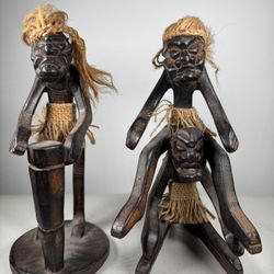 Vintage Tribal/Tiki Wood Carving Totem Tribesmen Hands carved