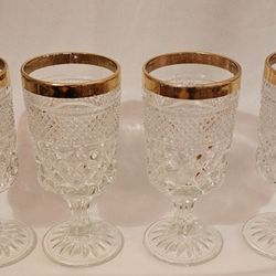 Rare Vintage 1960's Wexford Gold By Anchor Hocking Claret Wine Glasses Set Of 4.