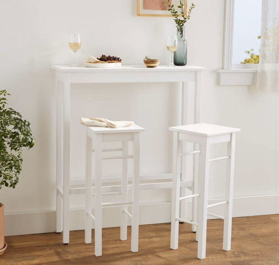 Small Breakfast Bar Bistro Table - 3-Piece Set, White - New!