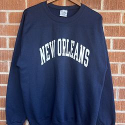 Vintage New Orleans Louisiana Crewneck Sweatshirt Navy Blue Size L