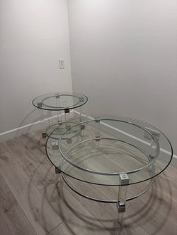 Round Glass Coffee Table with Mini Side Glass Table