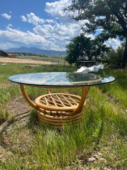Rattan Wicker Glass Top Coffee Table