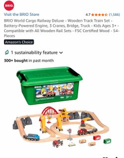 BRIO World Cargo Railway Deluxe - Wooden Track Train Set - Battery-Powered Engine, 3 Cranes, Bridge, Truck - Kids Ages 3+ - Compatible with All Wooden