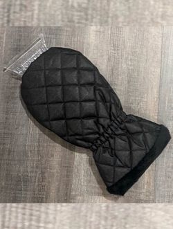 New Black Quilted Faux Fur Lined Ice Scraper Mitten Mitt