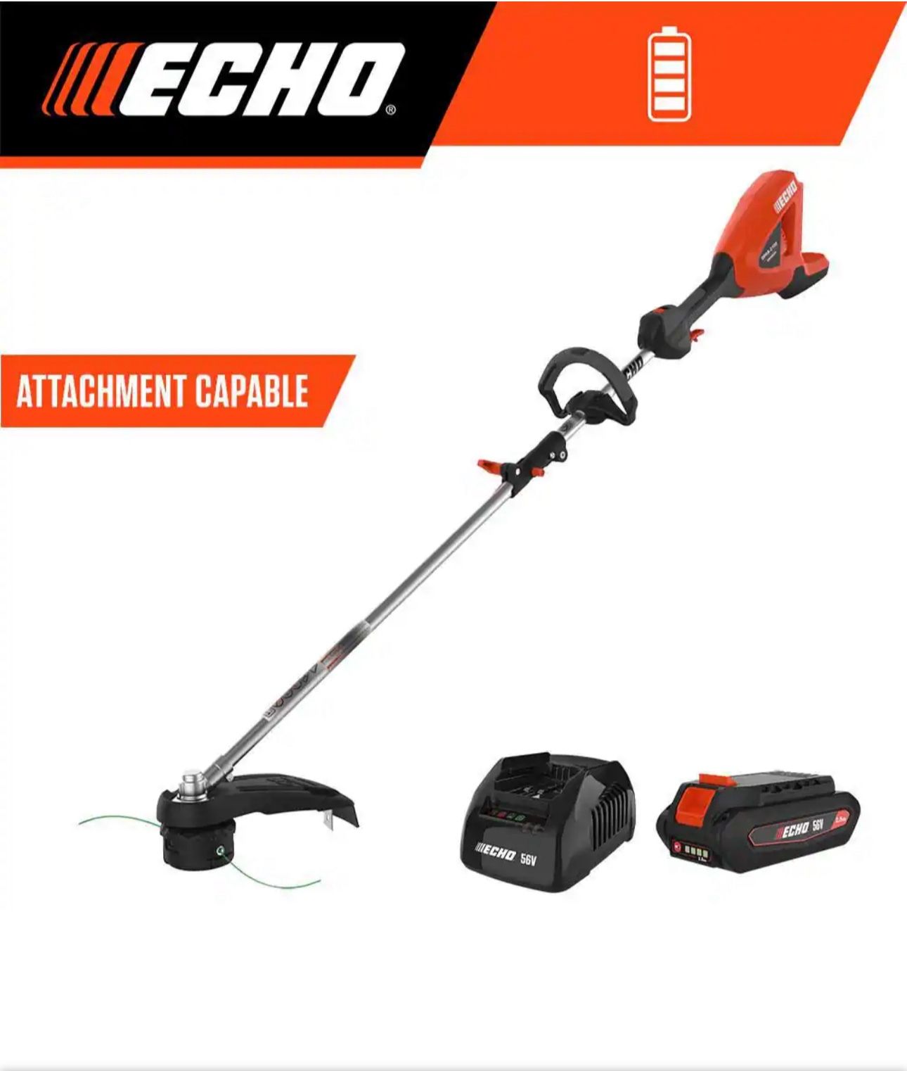 ECHO 56V Brushless Cordless Battery Attachment Capable 16 in. String Trimmer w/ Speed-Feed Head and 2.5Ah Battery and Charger