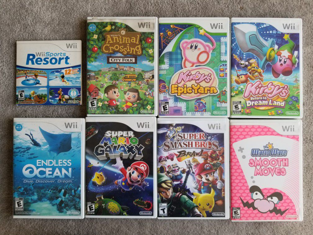 8 Nintendo Wii games Super Mario, Kirby's etc...