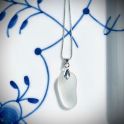 White Sea glass on 925 sterling silver necklace **$5 FLAT FEE US SHIPPING**
