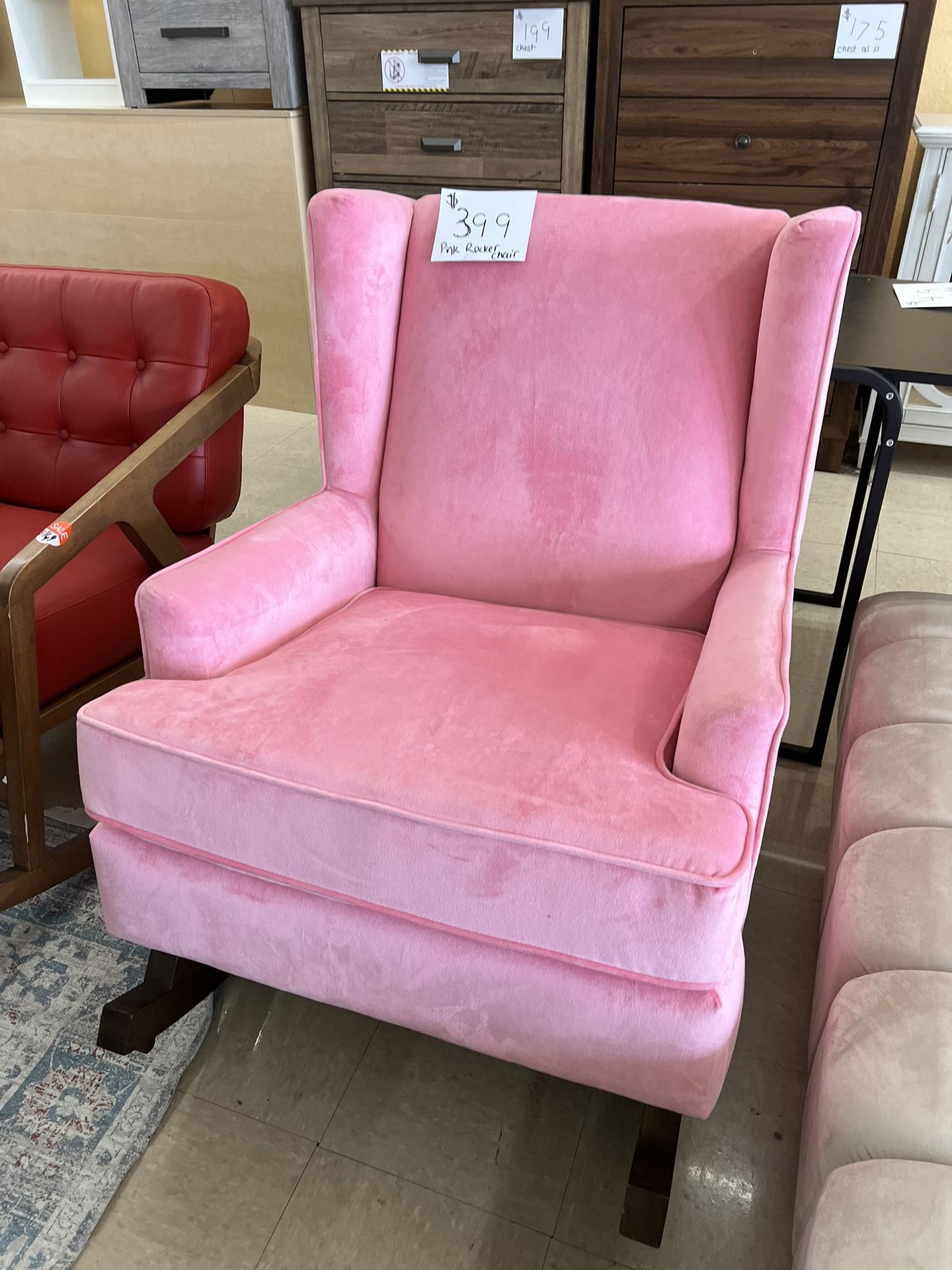 Pink Velvet Rocking Chair 