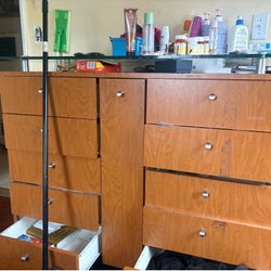 Large Wood Dresser w/ Glass Top – Tons of Storage