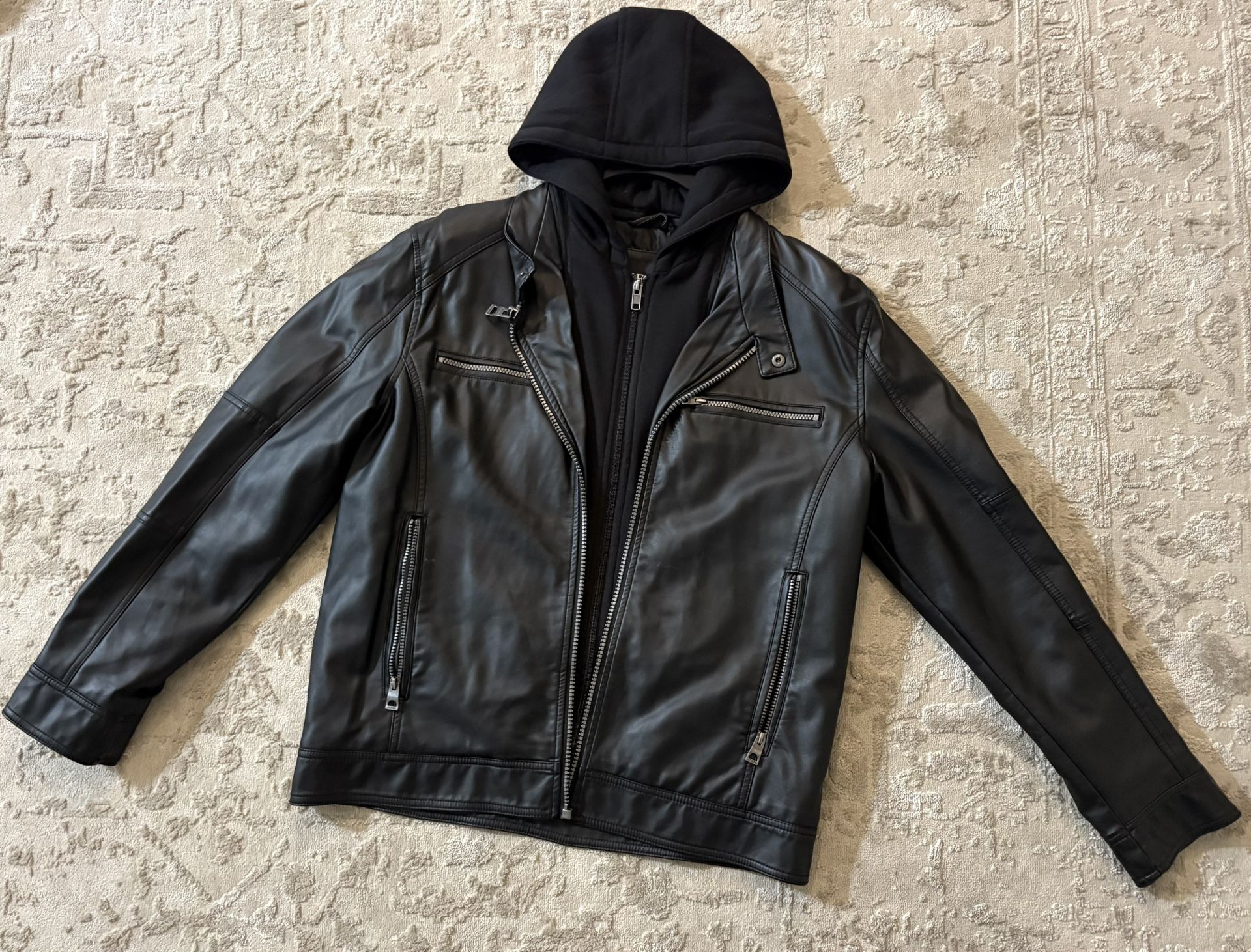 GUESS Hooded Faux Leather Moto Jacket
