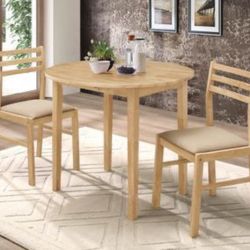 Brand New 3 Piece Natural And Tan Dining Set with Drop Leaf