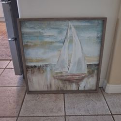 24x24 At Home Coastal Sailboat Framed Art